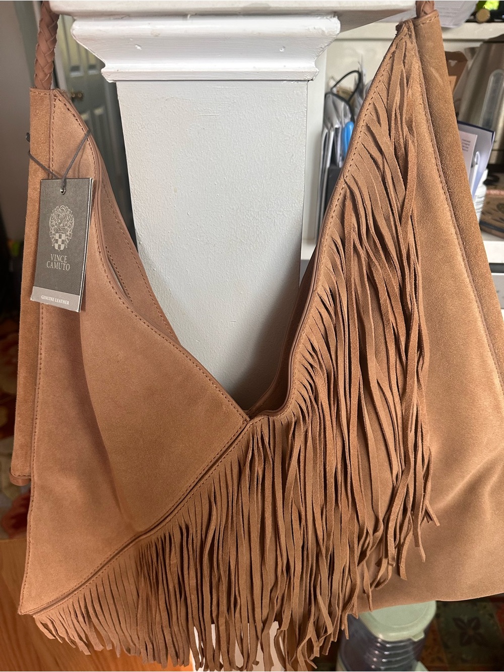 Vince Camuto Cognac Suede Fringe Hobo - Picture 7 of 7